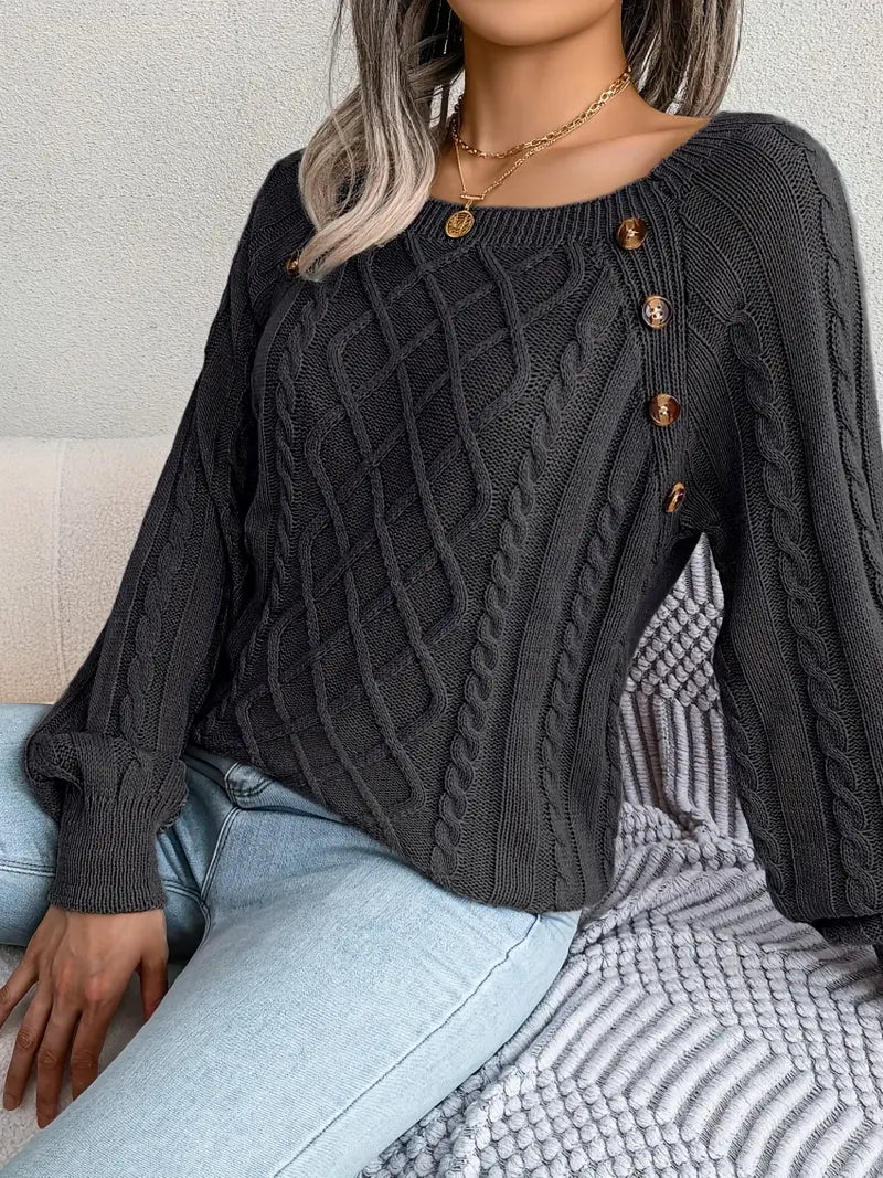 Women's plus size loose knit pullover sweater solid color