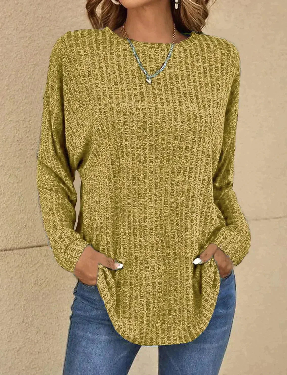 Women's long sleeve round neck spliced striped t-shirt for autumn and winter