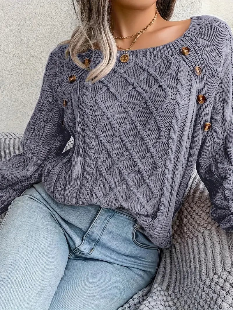 Women's plus size loose knit pullover sweater solid color