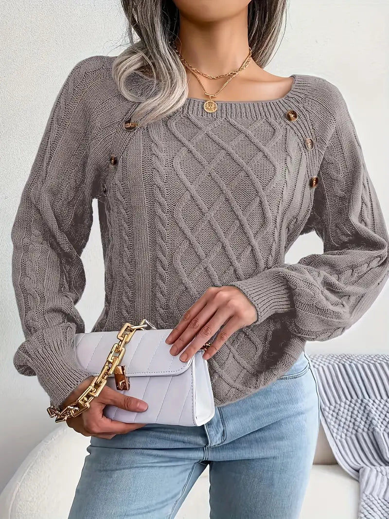Women's plus size loose knit pullover sweater solid color