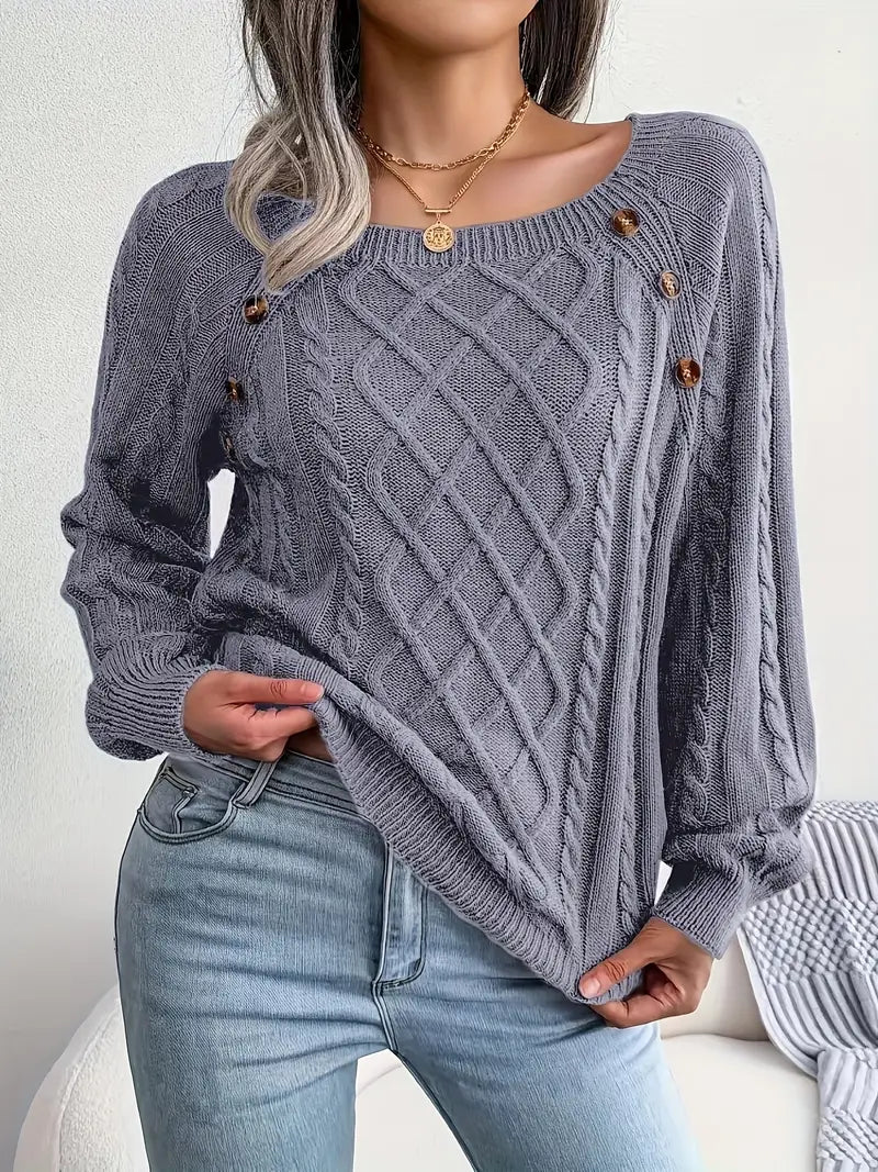 Women's plus size loose knit pullover sweater solid color