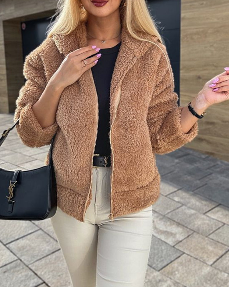 Women's hooded fluffly fleece coat