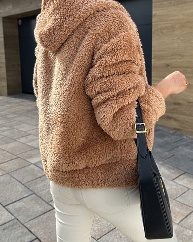 Women's hooded fluffly fleece coat
