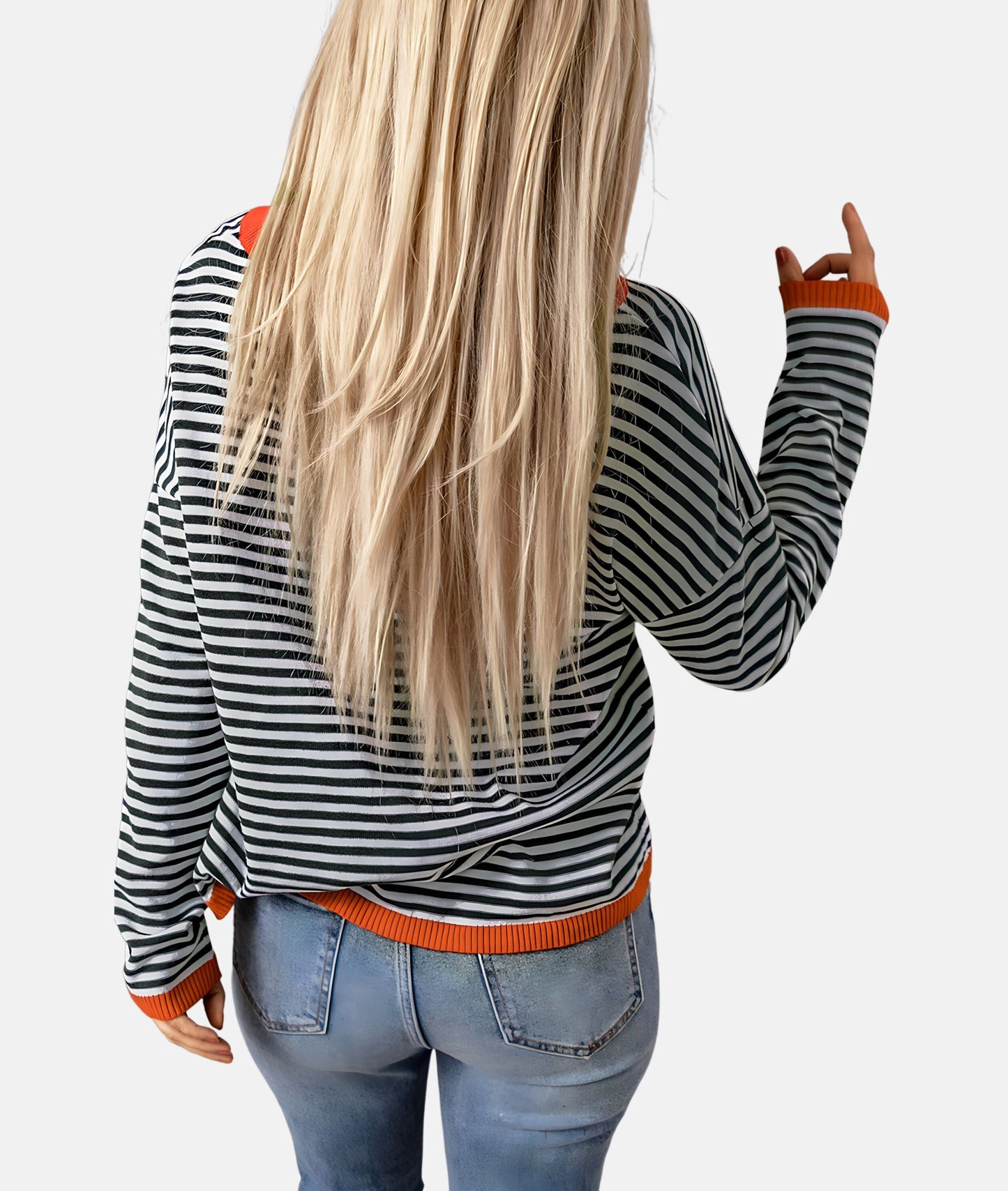 Women's drop shoulder striped contrast color knitted sweater