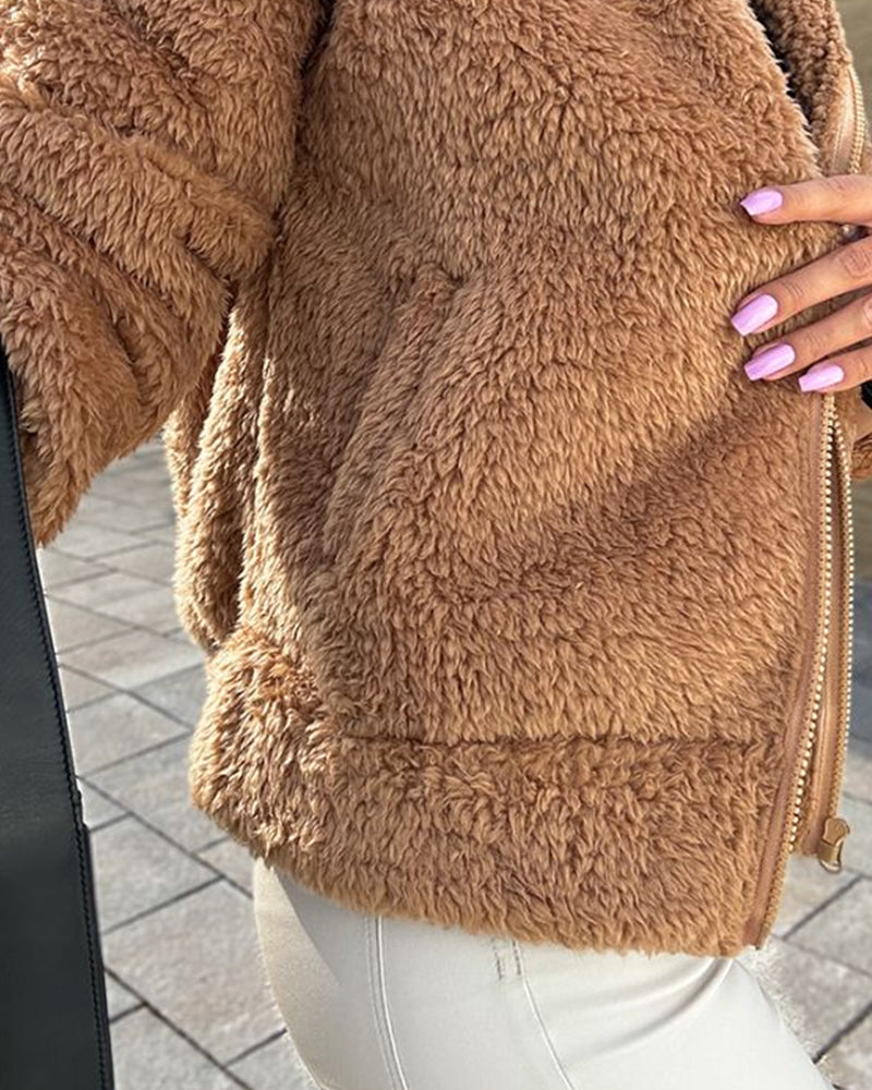 Women's hooded fluffly fleece coat