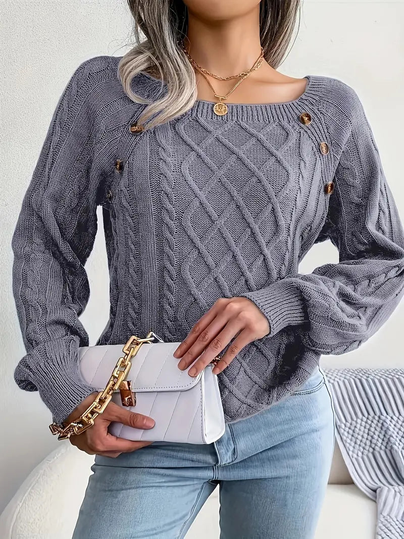 Women's plus size loose knit pullover sweater solid color