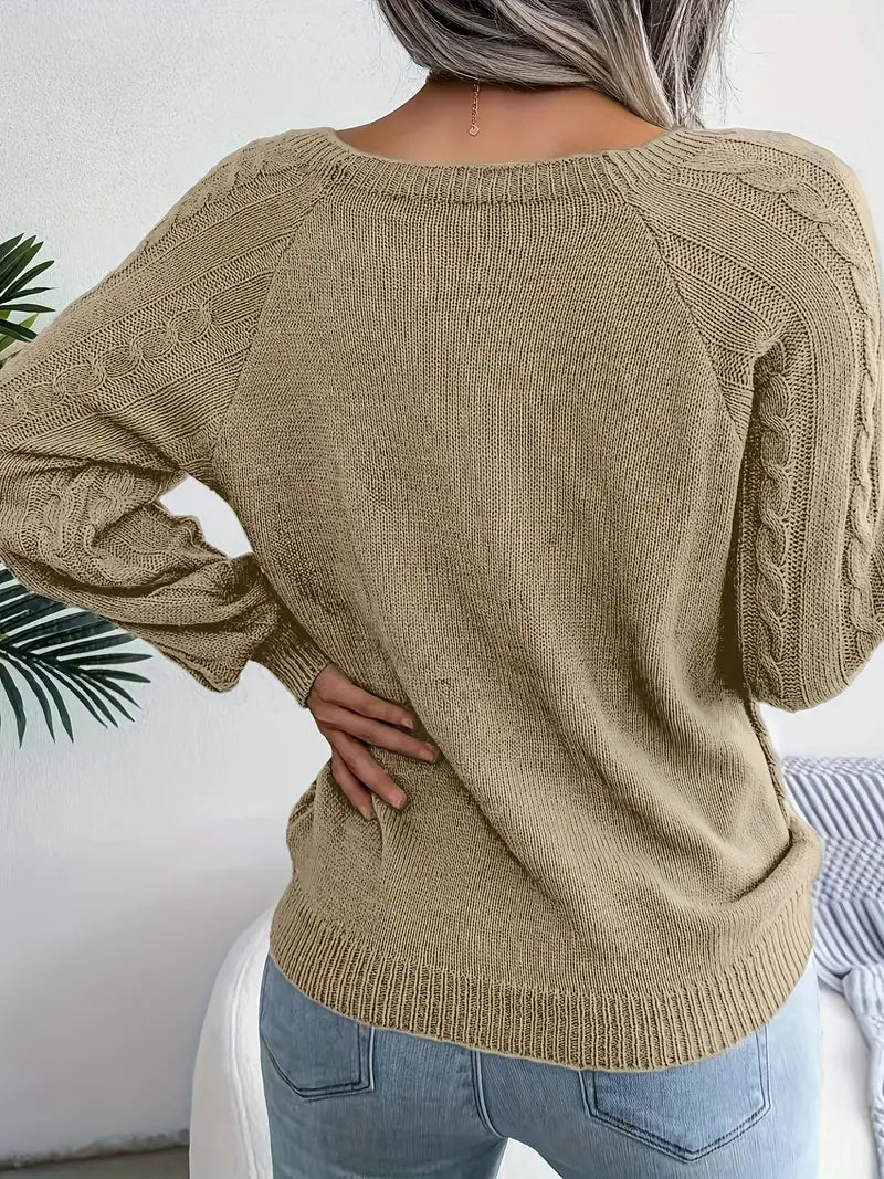 Women's plus size loose knit pullover sweater solid color
