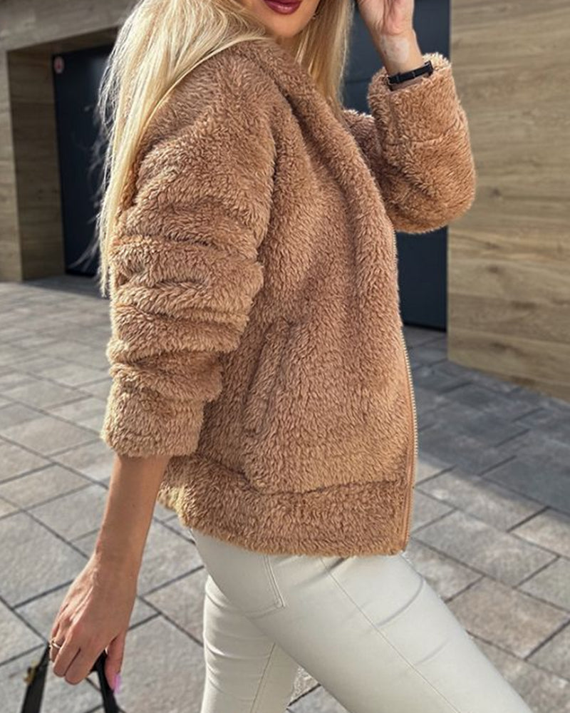 Women's hooded fluffly fleece coat