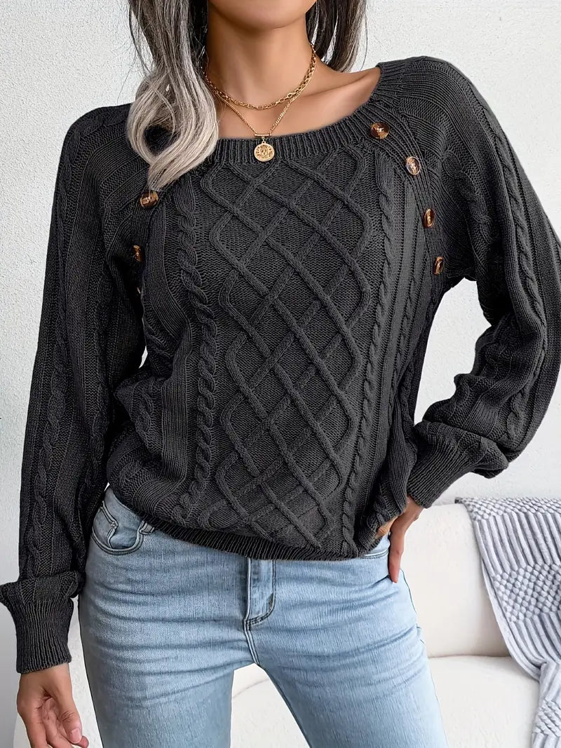 Women's plus size loose knit pullover sweater solid color
