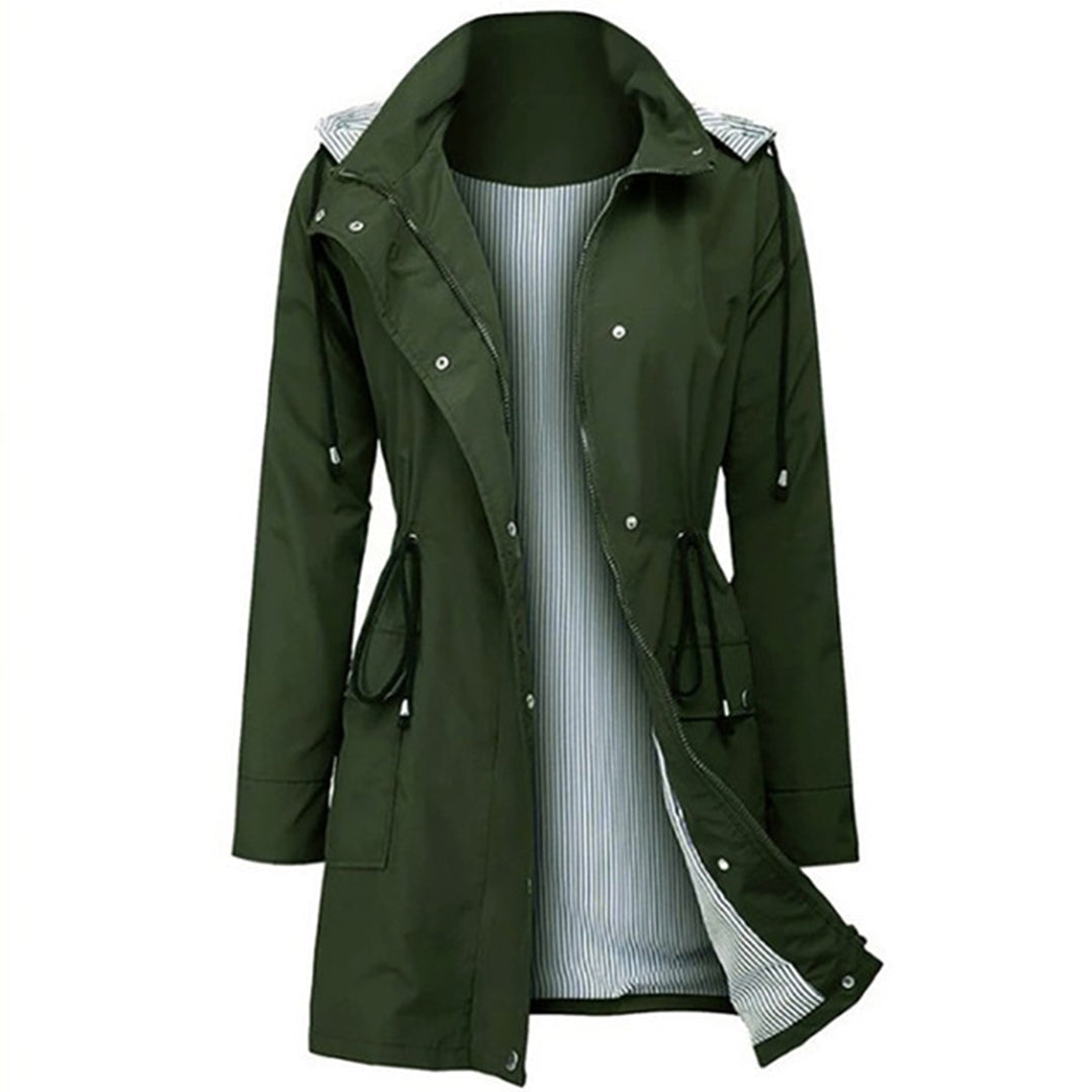 Casual women's windbreaker jacket with detachable hood and striped lining