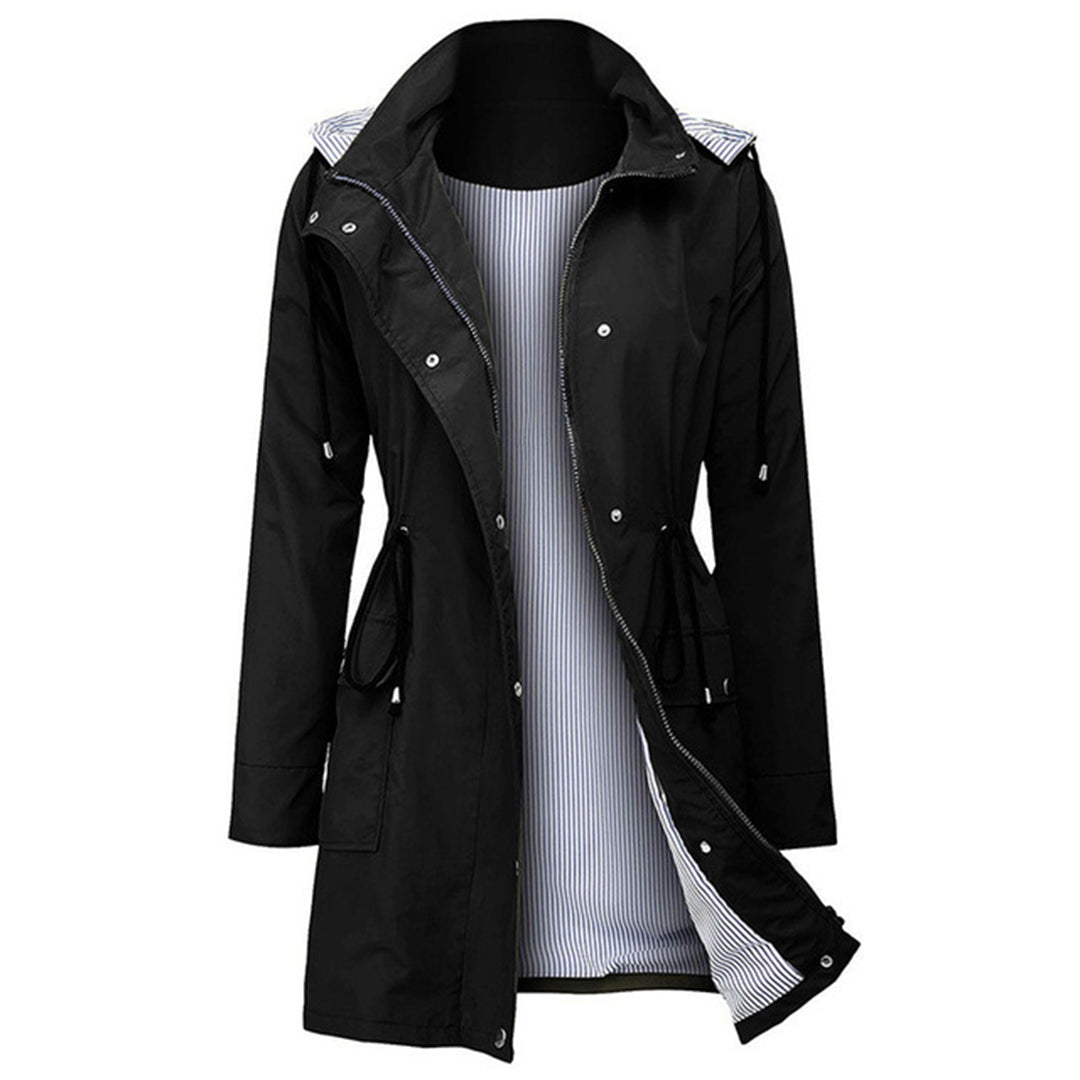 Casual women's windbreaker jacket with detachable hood and striped lining