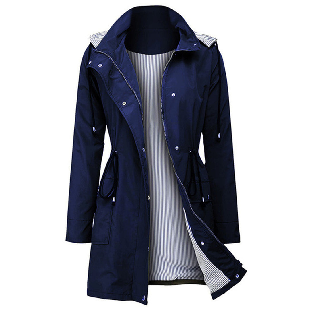 Casual women's windbreaker jacket with detachable hood and striped lining