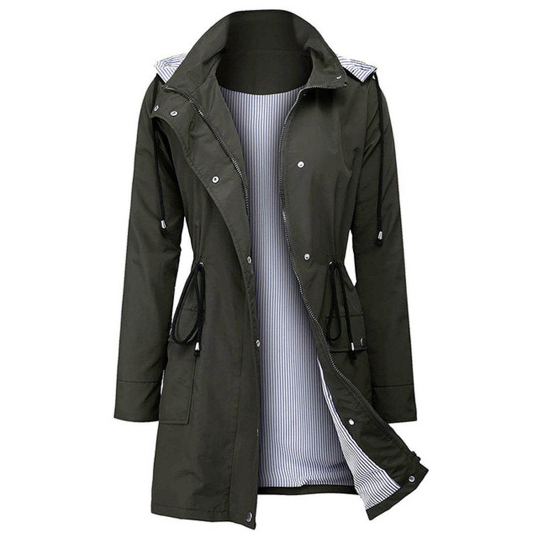 Casual women's windbreaker jacket with detachable hood and striped lining