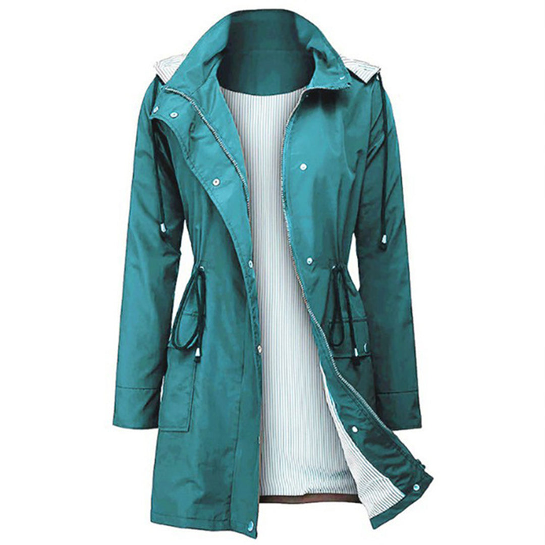 Casual women's windbreaker jacket with detachable hood and striped lining