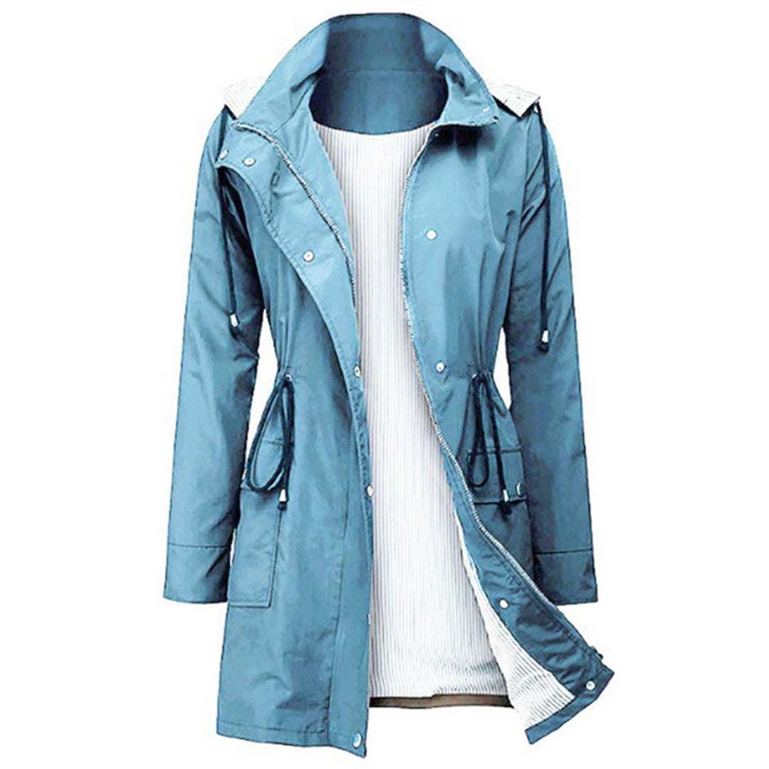 Casual women's windbreaker jacket with detachable hood and striped lining