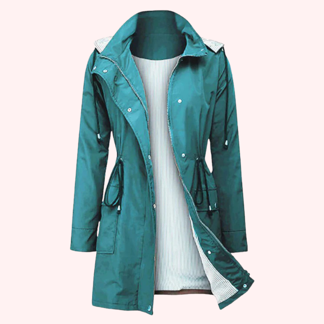 Casual women's windbreaker jacket with detachable hood and striped lining