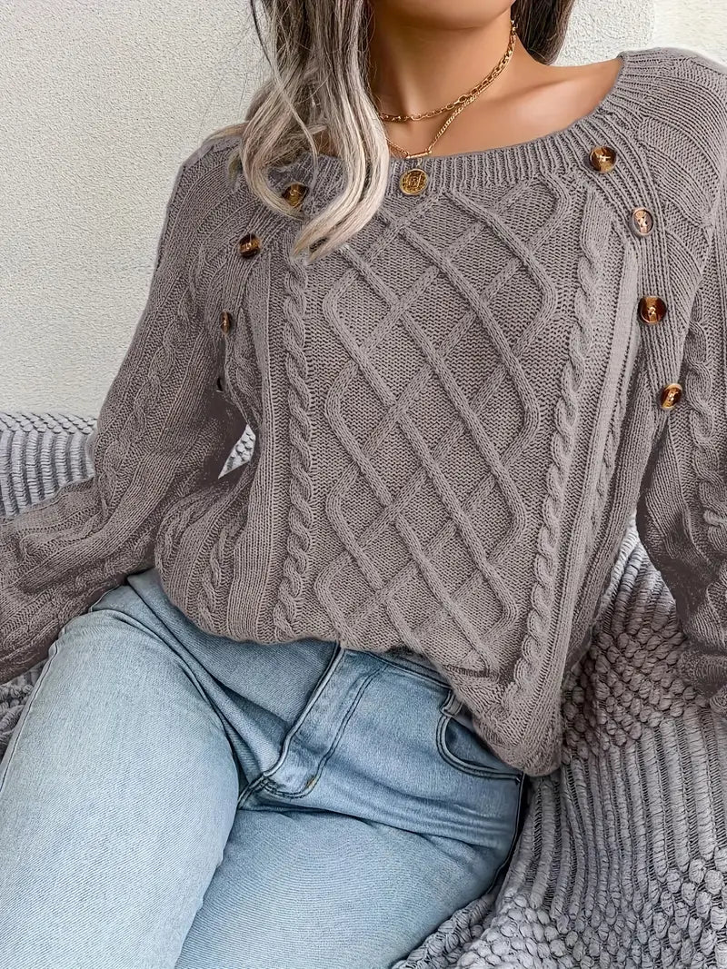 Women's plus size loose knit pullover sweater solid color