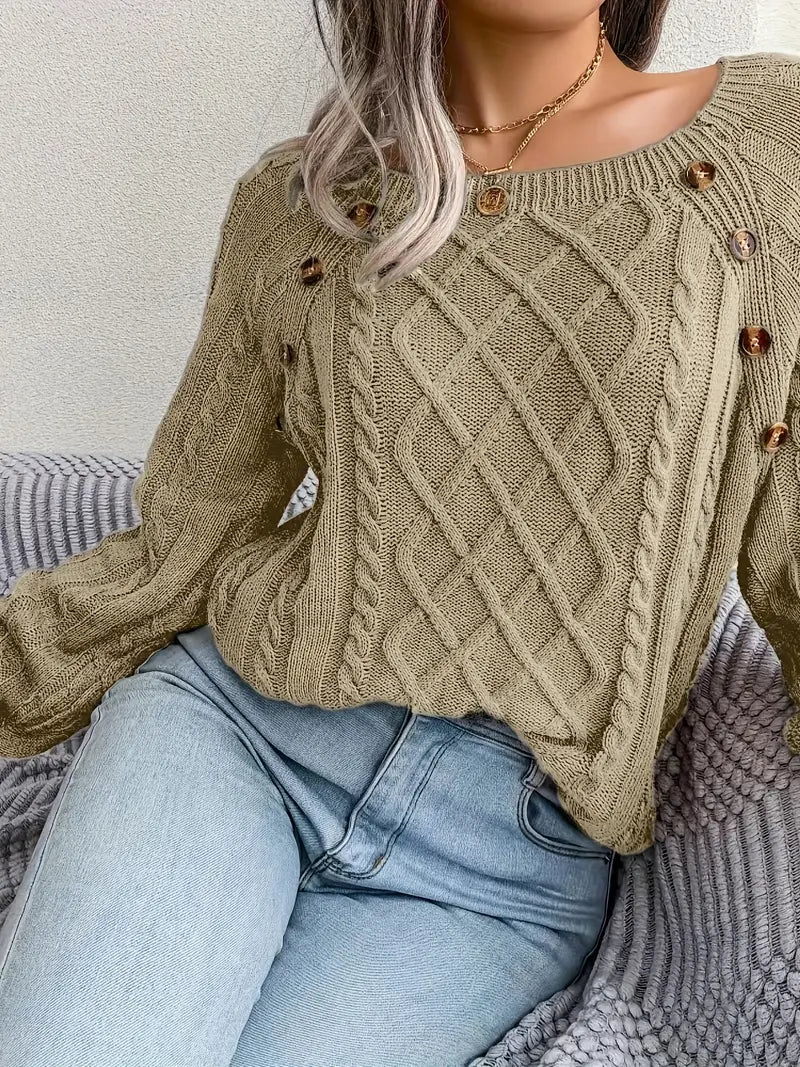 Women's plus size loose knit pullover sweater solid color
