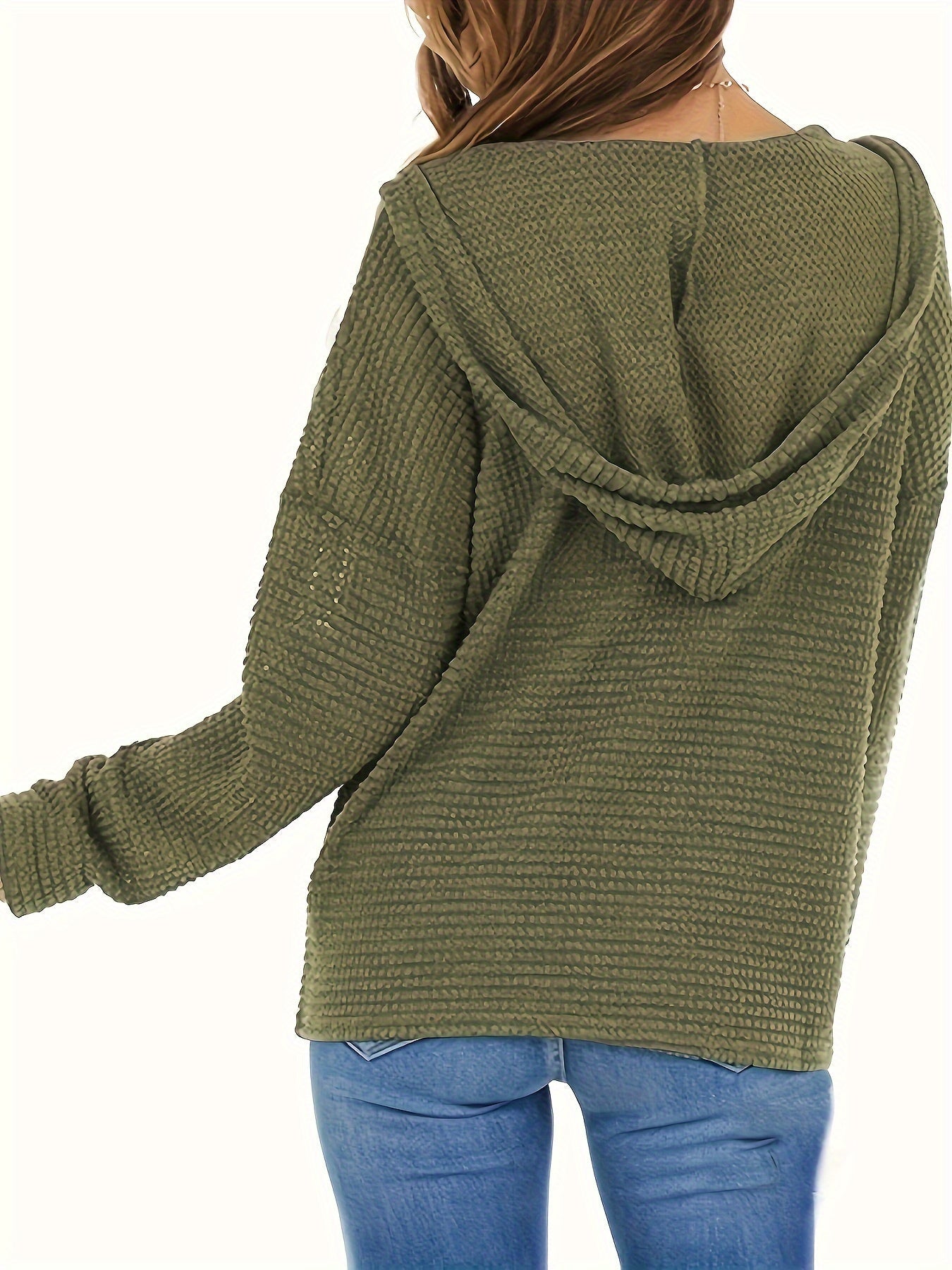 Women's solid color hooded drawstring zipper jacket