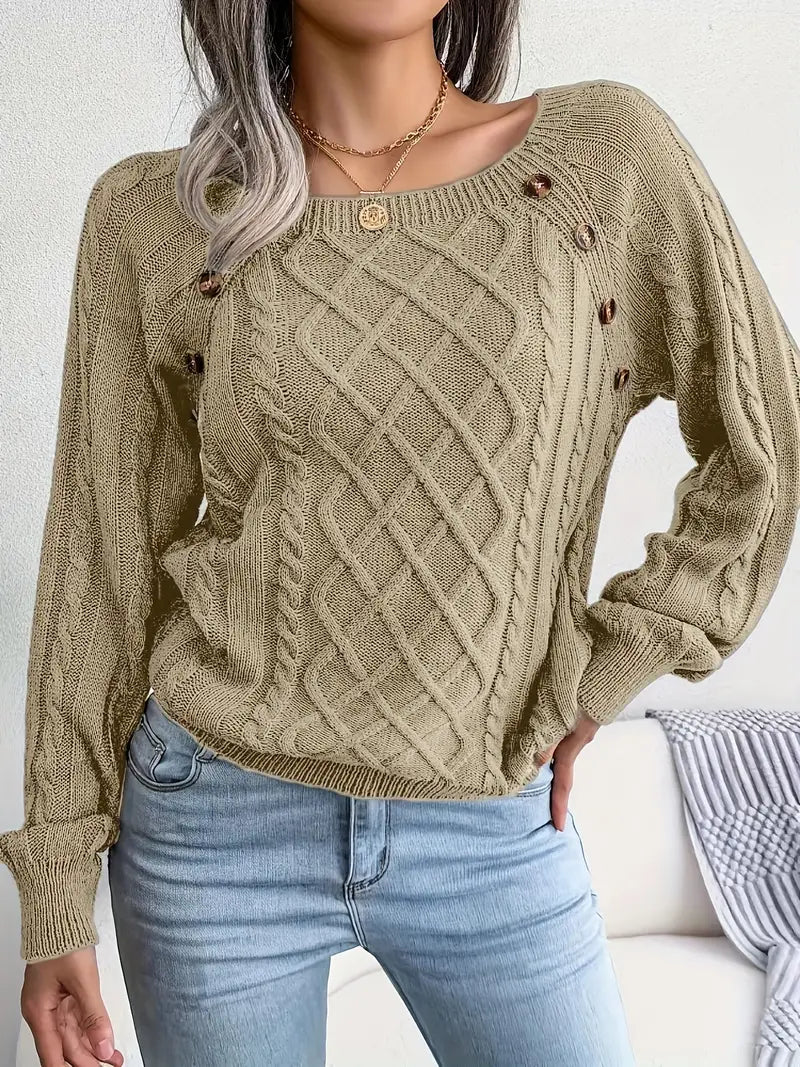 Women's plus size loose knit pullover sweater solid color