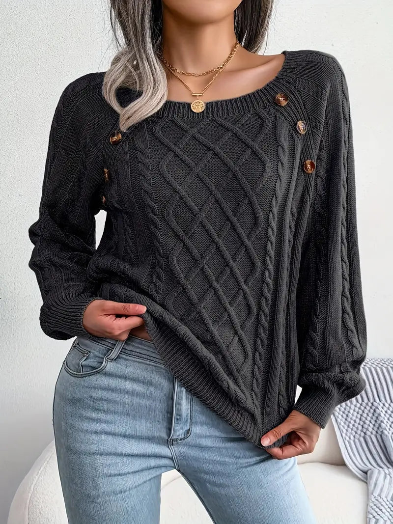 Women's plus size loose knit pullover sweater solid color