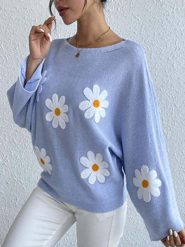Women's loose knitted with floral design