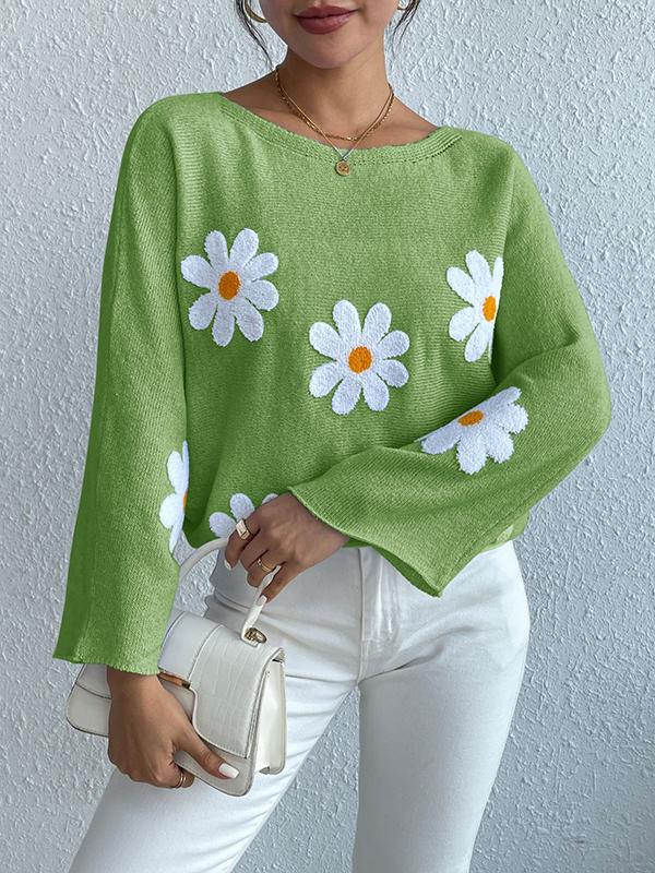 Women's loose knitted with floral design