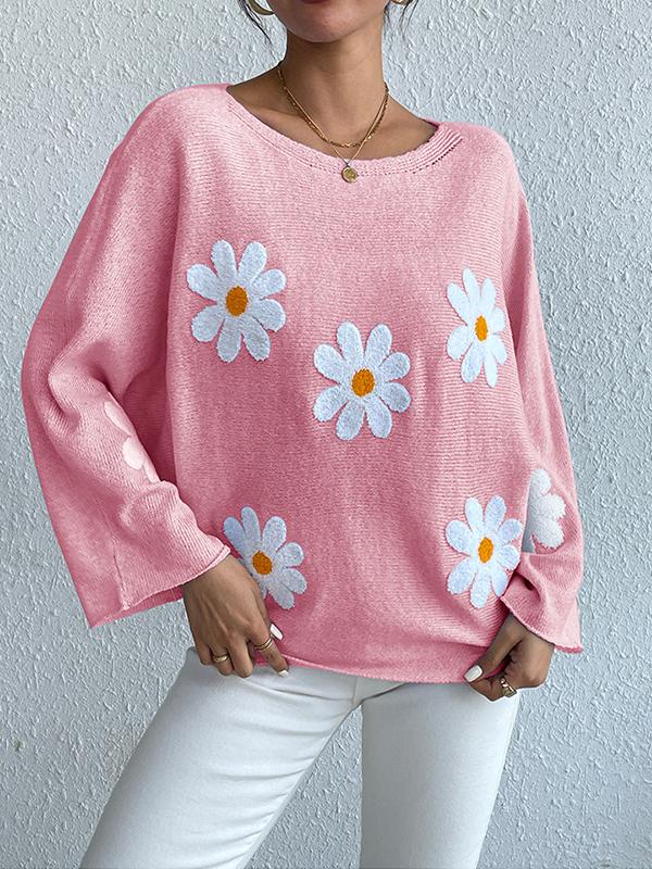 Women's loose knitted with floral design