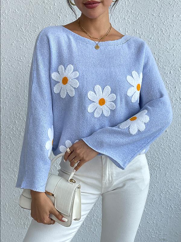 Women's loose knitted with floral design
