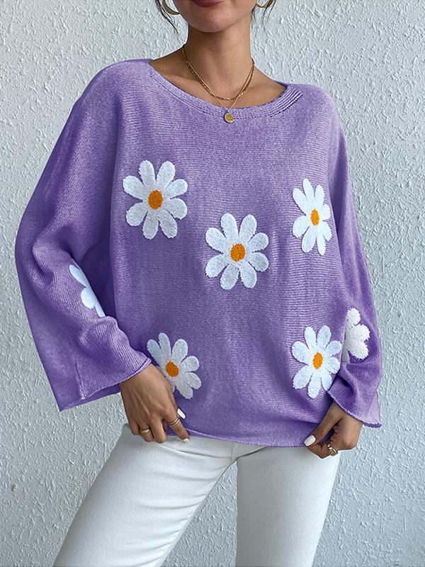 Women's loose knitted with floral design