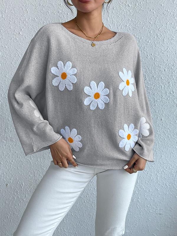 Women's loose knitted with floral design