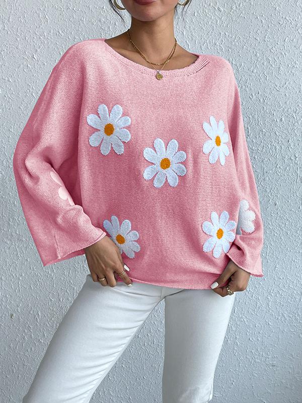Women's loose knitted with floral design