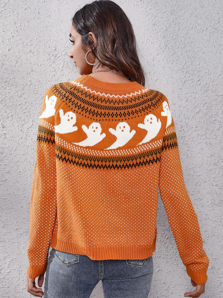 Women's halloween ghost polka dot long-sleeve loose knit sweater
