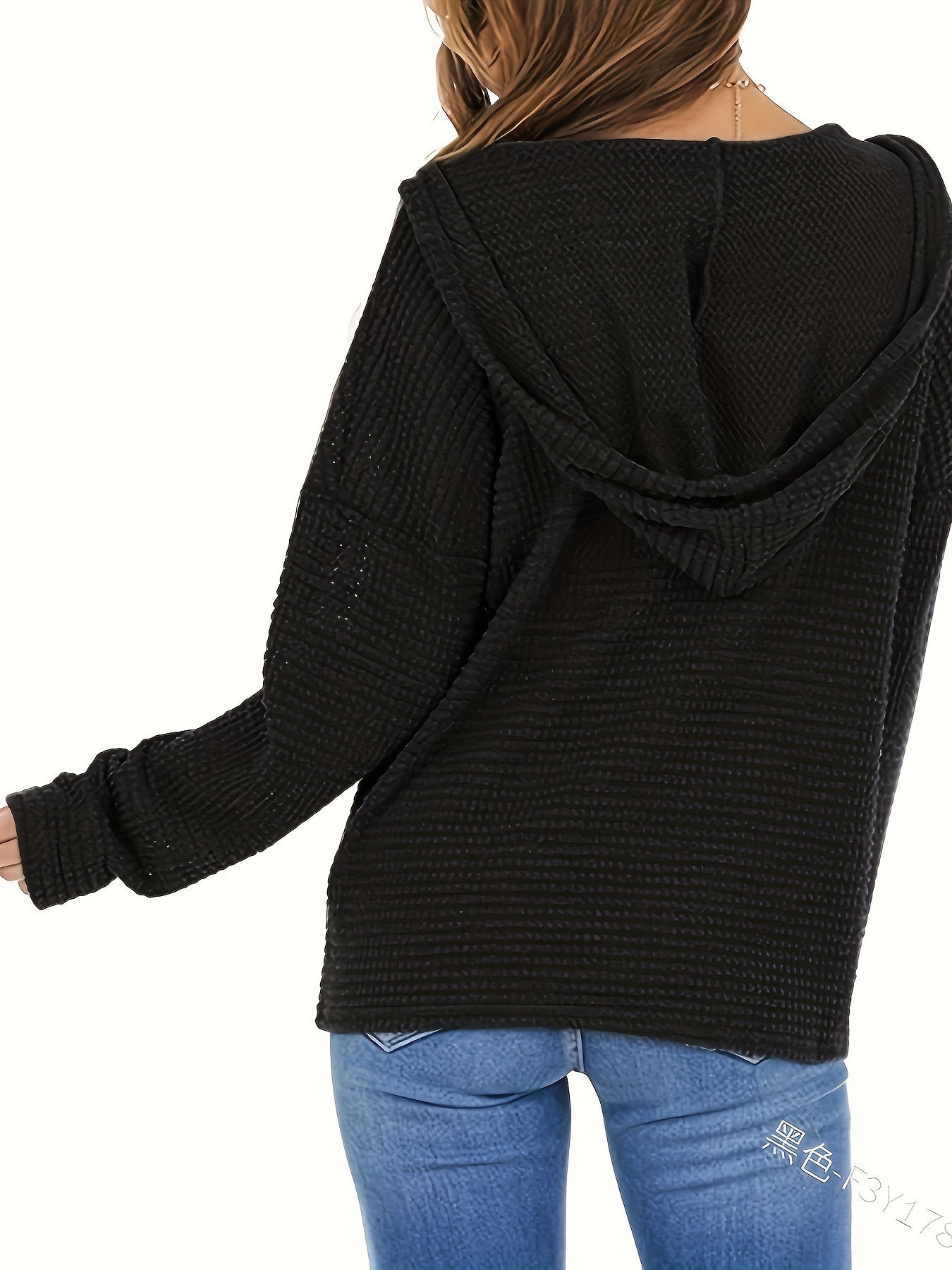 Women's solid color hooded drawstring zipper jacket