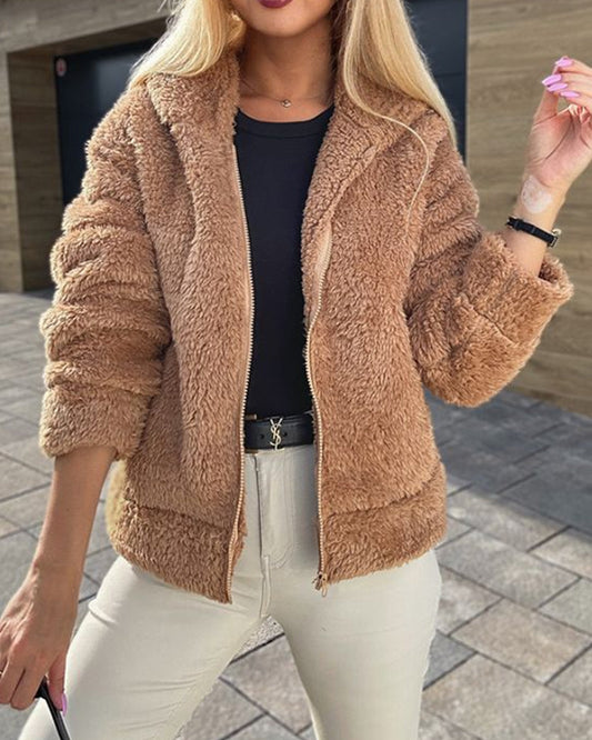 Women's hooded fluffly fleece coat