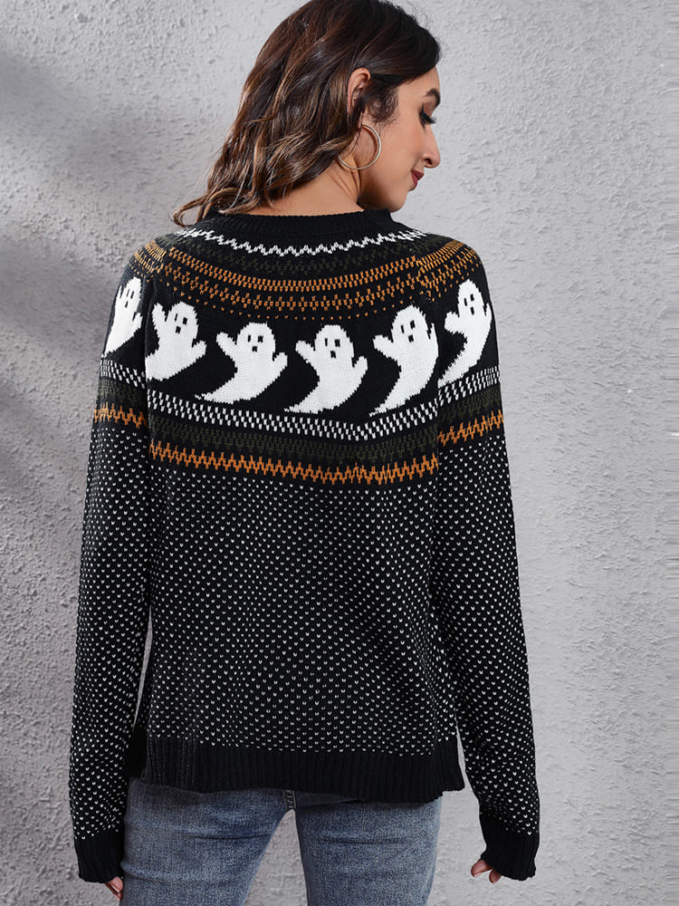 Women's halloween ghost polka dot long-sleeve loose knit sweater