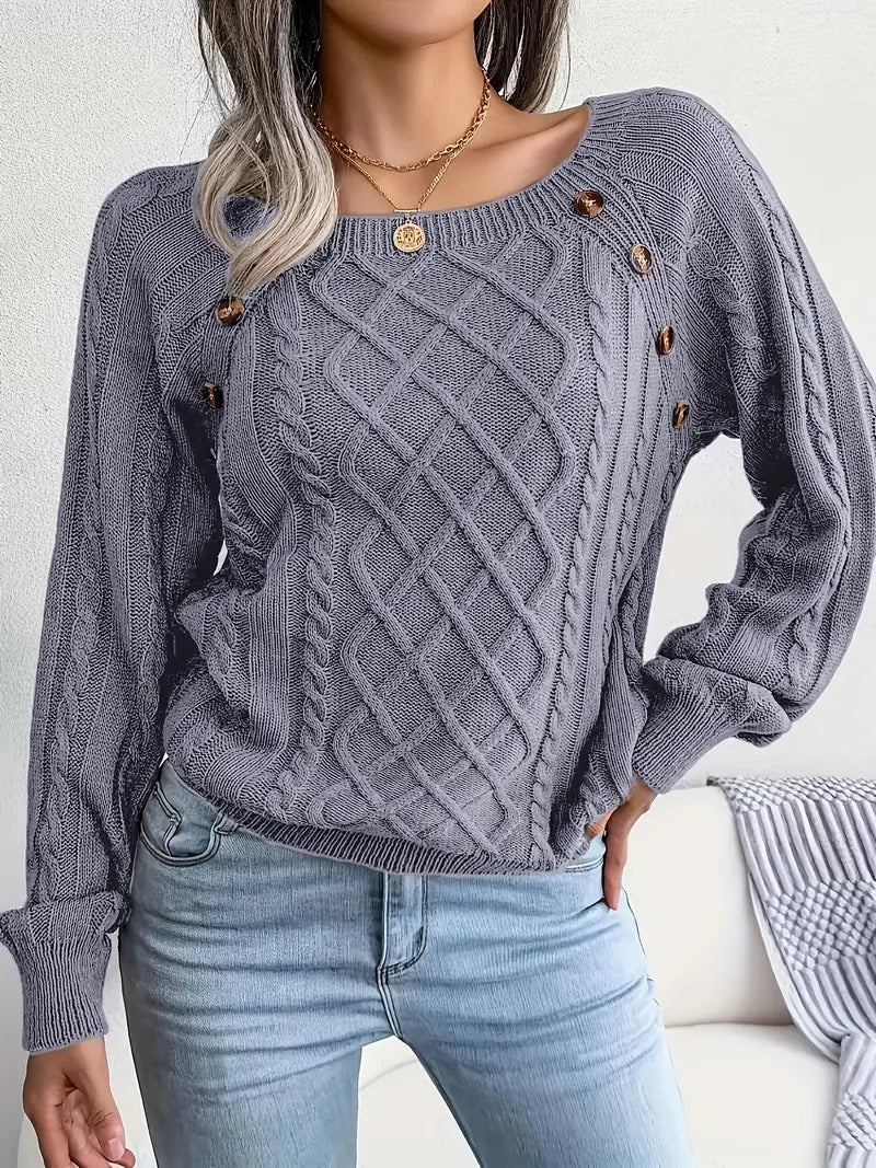 Women's plus size loose knit pullover sweater solid color